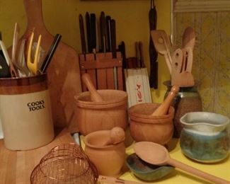 vintage wooden mortar and pistles