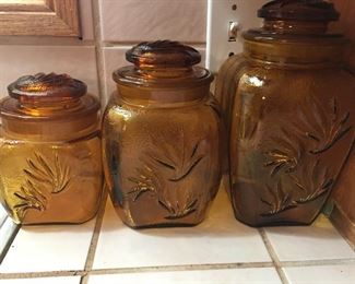 Vintage Amber Canister Set
     Very Heavy Glass