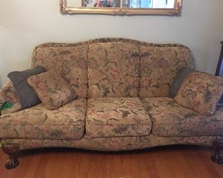 Beautiful Tapestry Sofa with Wooden Carved Feet