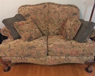 Matching Tapestry Love Seat with Carved Feet