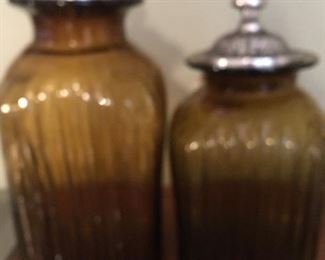 Beautiful Amber Glass Decor with Pewter Tops