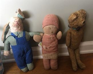 Very Old Precious Handmade Rabbit, Bear   & Sock Doll
