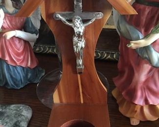 Old Cedar Crucifix Candle Holder