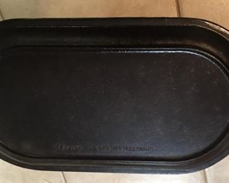 Vintage Cast Iron Oblong Deep Fish Fryer  with Sportsman Cover Griddle Top 
       Made in USA Stamped 