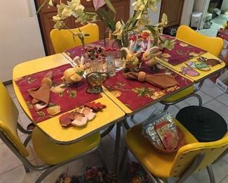Super Cool Drop Leaf Retro Table & Chairs in Canary Yellow! 
Completely Restored & Powder Coated
