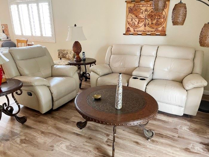 Genuine Leather gliding reclining chair and love seat