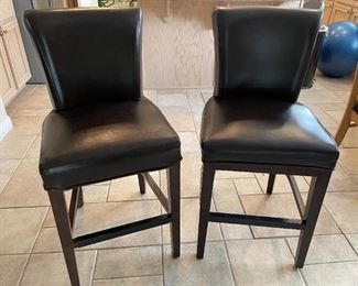 Pair of leather tall bar stools