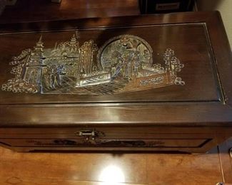 George Zee & Co. Hand carved hope chest with tray. 
