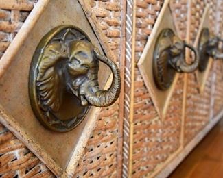 4. Brass Elephant and Wicker Cabinet, detail