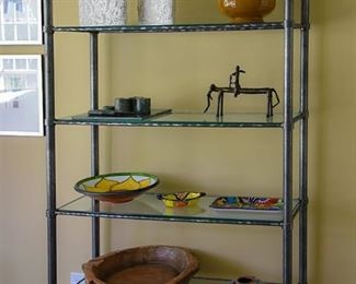 81. Shelf with glass -- loads of accessories from around the world