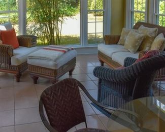 82. Sunroom with a great wicker and cushion set, three matching pieces