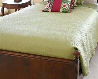 375. wood bed, custom bedding