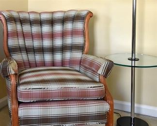 382. upholstered chair and table lamp