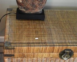 417. wicker/woven trunk with glass top