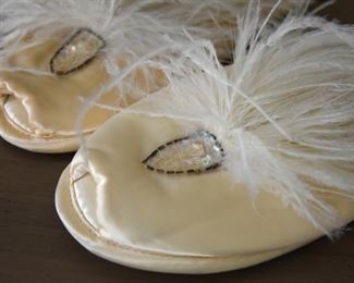 433. sequin, bead, and feather silk slippers