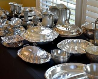 464. silver, pewter, service pieces