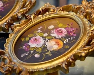 468. gold framed painted flowers