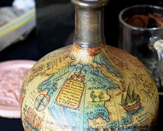 484. globe bottle, LOTS of world travel souvenir items