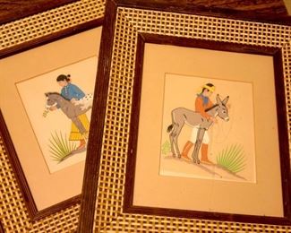 499. wicker framed Asian prints