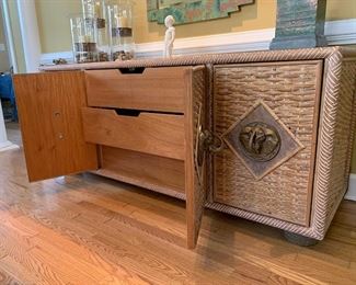 534. wicker and elephant sideboard has drawers and side storage!