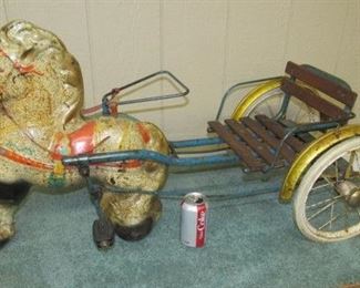 Child's Toy Metal Horse & Cart