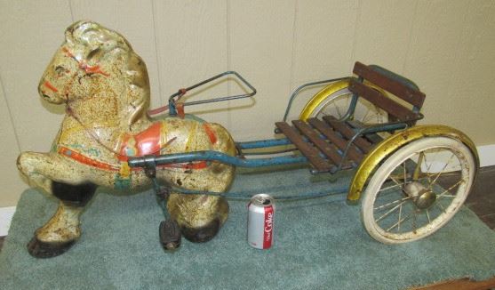 Child's Toy Metal Horse & Cart