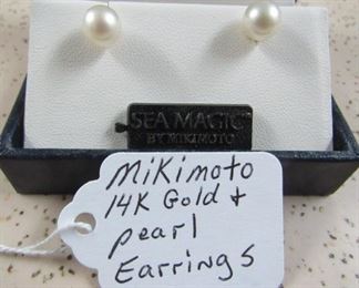 Mikimoto 14K Gold & Pearl Earrings