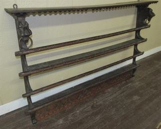 Oak Plate Shelf w/Carved Heads