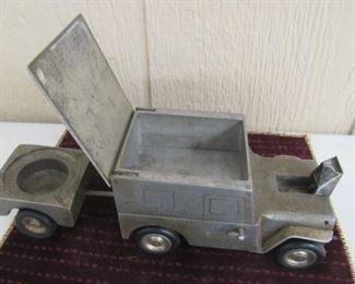 1950's German Aluminum Jeep Ashtray, Cigarette Holder, & Lighter Set