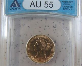 ANACS 1881 Gold $5.00 Coin