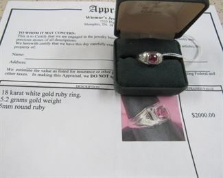 1920's 18K White Gold & Ruby Ring