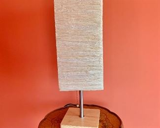 $60 - Table lamp with modern paper shade, tested and working; 20" H x 8" D x 8" W