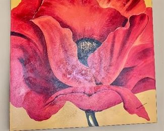 $475 - Original art #1 - Red poppy painting on canvas, signed Michelle; 40" H x 40" W 