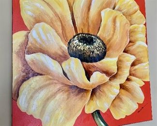 $475 - Yellow poppy painting on canvas #2, signed Michelle; 40" H x 40" W 