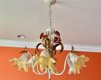 $250 - Vintage floral chandelier - tested and working. 28" diameter, hangs 25", chain is approximately 15" - Electrician removal fee is $45