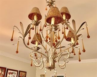 $250 - Six light chandelier with beaded shades; 42" H x 22" diameter - Electrician removal fee is $45