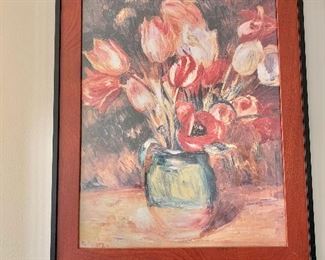 $80 - Framed decorative print, tulips in vase #5; 24" H x 19.5" W 