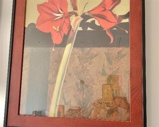 $80 - Framed decorative print, amarylis #7; 24" H x 19.5" W