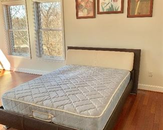 $450 - Full size contemporary bed -  72" W x 90" long, headboard with detachable cushion is 38" H - mattress not included
