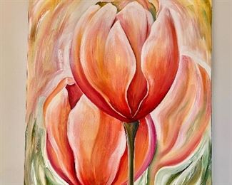$475 - Original Tulip painting on canvas; 50" H x 40" W 
