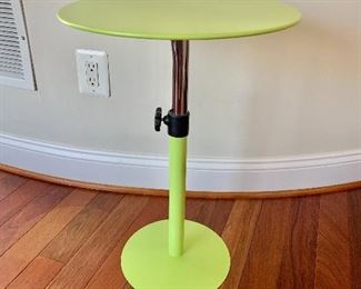 $50 - Adjustable height green metal side table. Tallest height is 30" x 16.5" W  