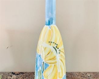 $20 - Tall ceramic vase with yellow flower; 17.5" H x 6" W