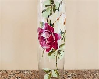 $20 - Floral glass vase - 12.5" H x 4" W