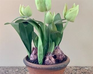 $20 - Faux potted tulip; 13" H x 6" W