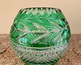 $20 - Green and clear crystal bowl; 6" H x 6" W