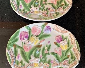 $20 - Pair of springtime rabbit decorative plates; 12.5" x 10" 