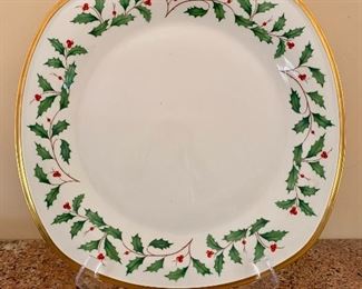 $20 - Lenox holly cookie plate with gold trim; 13.5" square 