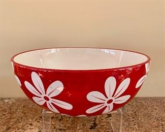 $12 - Red and white serving bowl; 10" diameter, 4" H