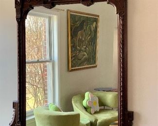 $650 - Large ornate mirror in carved wood frame; 74" H x 60" W x 5.5" D 