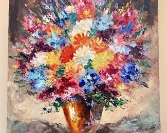 $40 - Original art - Flower arrangement painting on canvas, unframed; 24" H x 20" W 